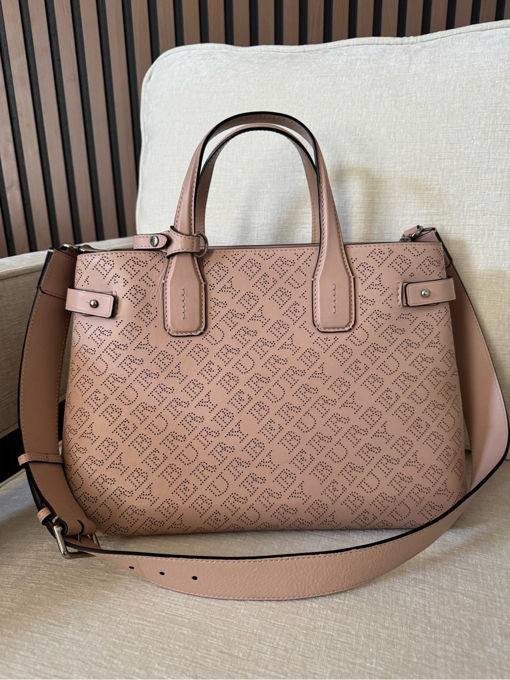 Burberry Banner Pink Perforated Leather Shoulder Tote bag